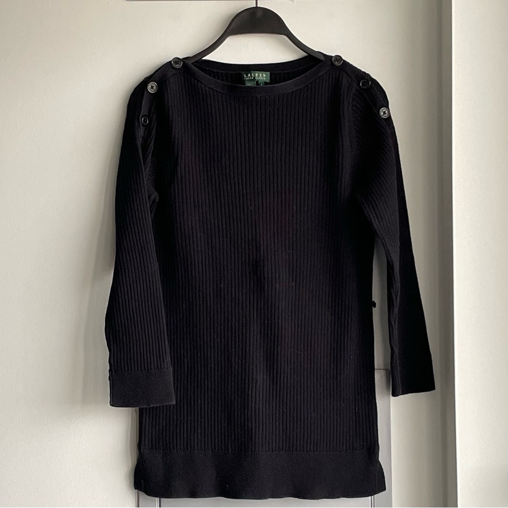 LAUREN RALPH LAUREN Black Sweater with Button Detail